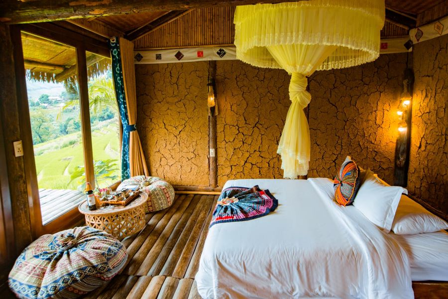 Không gian phòng lãng mạn chuẩn nét văn hóa truyền thống - Ảnh từ Eco Palms House Sapa Retreat
