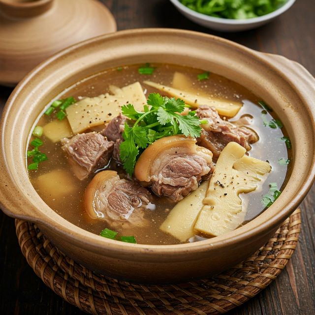 Thịt lợn cắp nách nấu canh măng Thịt lợn cắp nách nấu canh măng