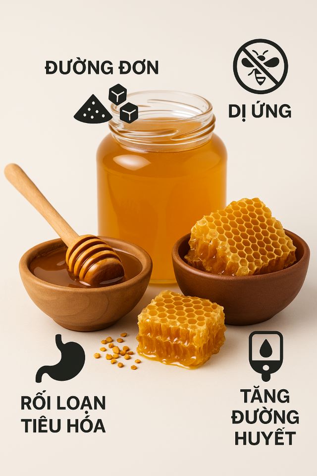 Làm dụng mật ong sẽ dễ dẫn đến rối loạn tiêu hóa, tăng đường huyết,...