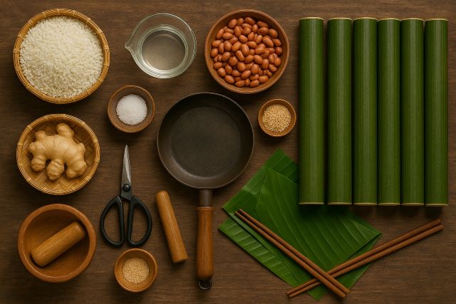 Nguyên liệu để làm cơm lam Tây Bắc Nguyên liệu để làm cơm lam Tây Bắc