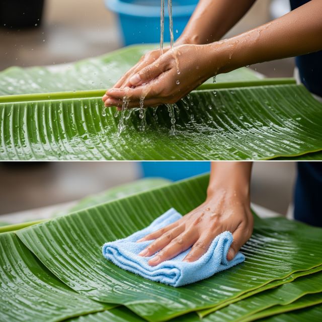 Rửa sạch lá chuối Rửa sạch lá chuối