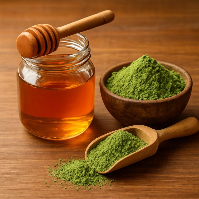 Mật ong và bột trà xanh