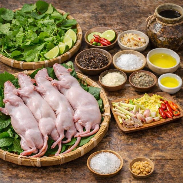 Nguyên liệu làm món chuột rừng nướng mắc khén