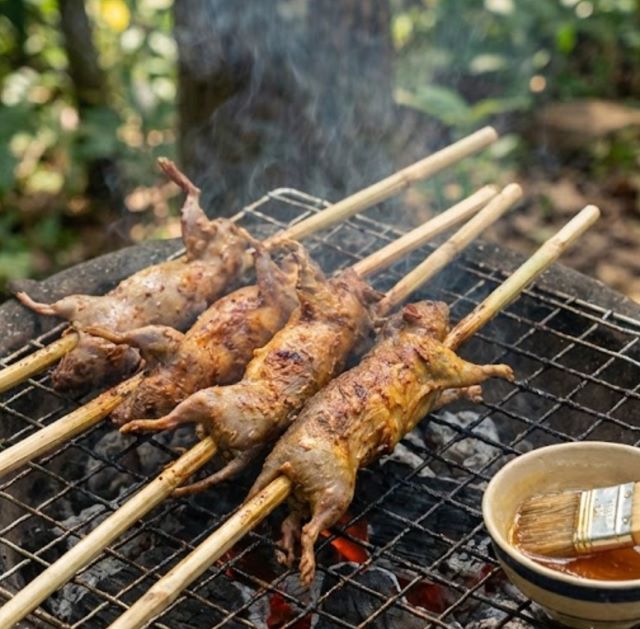 Nướng chuột trên bếp than hoa để tăng vị ngon chuẩn vị vùng Tây Bắc