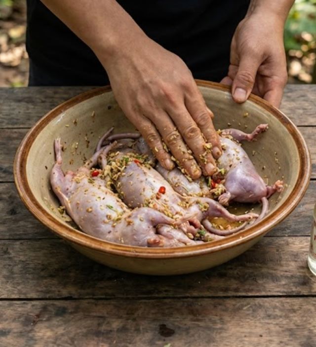 Ướp thịt chuột cho thấm gia vị
